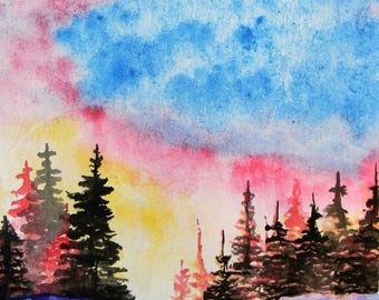 Original Watercolor Painting - Winter Sunset