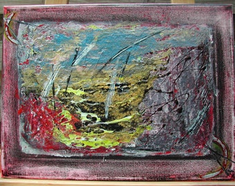 Tableau mixed-média abstrait en acrylique et peinture à effet H.ANGIARI, peinture moderne, peinture abstraite