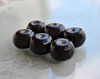 6 shaped Black ceramic donut 16mm rondelle beads