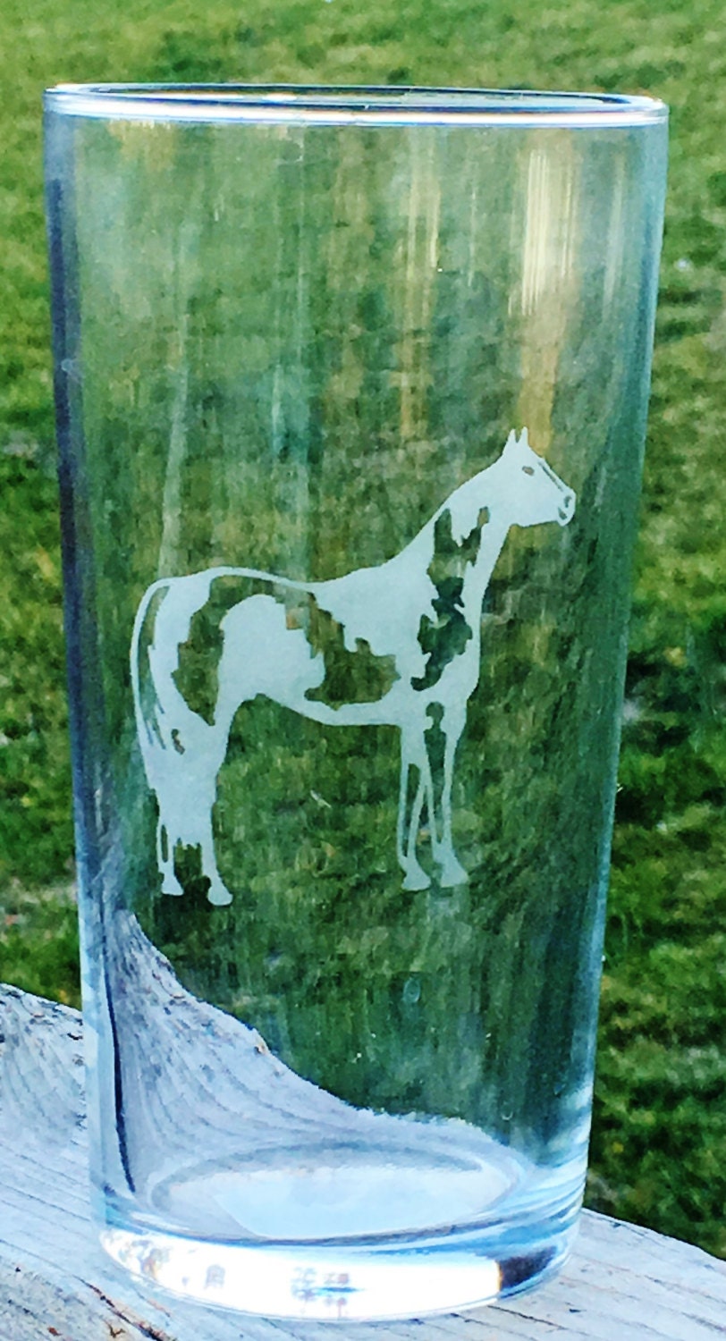 Paint Horse Drinking Glass Horse Gift Wedding Gift Etched