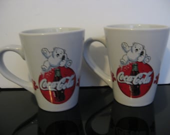 Vintage 2-Coca-Cola Baby Polar Bear Coffee Mugs