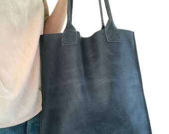 Greyish blue pull-up leather tote bag - nr. 3
