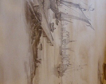 Vintage WALLPAPER, 1970's, boats as sketches