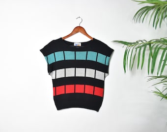 Vintage Color Block Sleeveless Sweater