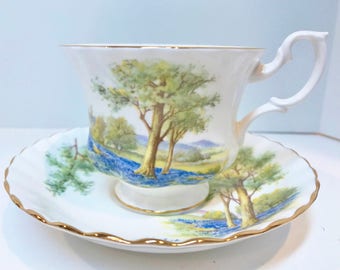 Royal Albert Tea Cup and Saucer, English Tea Cups, Antique Teacups, Bone China Cups, Tea Cups Vintage, Woods Tea Cup, Scenic Cups