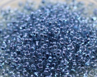 25 grams 2x4mm Blue Luminous Farfalle Japanese Glass Beads, peanut beads, berry beads, Matsuno beads