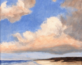 Original Landscape Painting Clouds 8x8 Sea and Sky Calm Stretched Canvas Sea Coast Beach Ocean