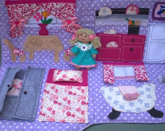 Toy doll house, Felt toy, Busy toy, Travel toy, Educational toy, Girls felt toy, Quiet book for girl, Girls busy book, Felt doll, Busy bag