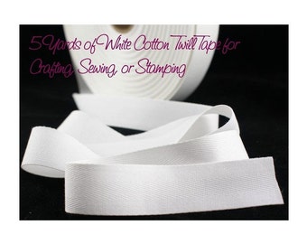 3/4 inch Wide White Cotton Twill Tape, White Cotton Twill Tape, THIN-WEIGHT White Cotton Tape for Crafting, Sewing, Stamping, Waterproof