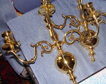 Pair of Brass Wall Sconces, Bold & Beautiful, Solid Wall Candleholders, Sold as a Pair