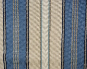 Striped Fabric, Heavy Woven Striped Fabric, Blue & Off White Striped Ticking, Heavy Cotton Linen,Denim Indigo Herringbone Weave, Free Ship