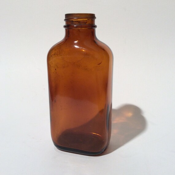 Vintage Brown Amber Glass Medicine Bottle 8 oz size