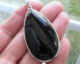 Black Onyx pendant, Large Teardrop, gemstone pendant, natural stone, drop pendant, Black pendant, mala pendant, mala supplies, mala pendant