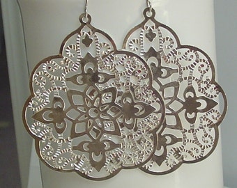 Sale - Big bold bohemian earrings in silver lace filigree