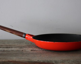 Mid Century Orange Cast Iron Enamel Pan