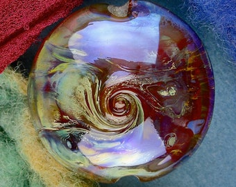 Handmade Lampwork Beads "Space Wormhole" SRA Glass Focal Bead Lentil ~ OOAK Organic Silver Glass Lustre ~ Colourful Contrasts