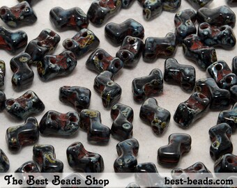 30pcs Black Travertine Double Hole Zorro Beads 6x5mm