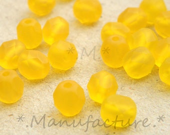 6mm (50pc) yellow matte Czech glass faceted round beads lot