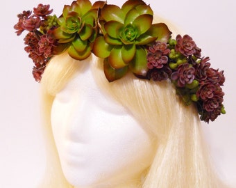 Succulent Flower Crown Succulent Wedding Green Forest Queen Woodland Boho Wedding Purple Flower Beach Nymph Fairy Goddess Headdress Costume