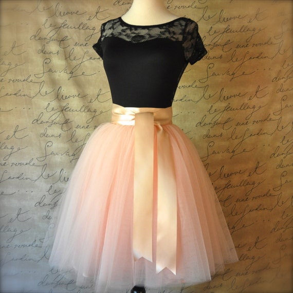 Blush pink lined tulle skirt for women 