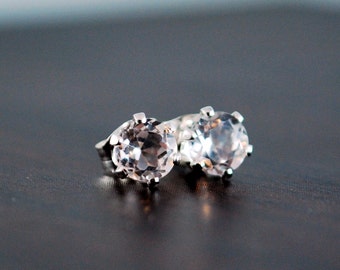 White Topaz Stud Earrings, Gemstone Jewelry, Sterling Silver Earings, April Birthstone, Free Shipping