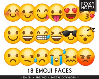 Emoji Clip Art Smiley Faces: Digital Download, High Resolution, Clipart, Emoticons, Scrapbooking, Printable, Graphics, Prop