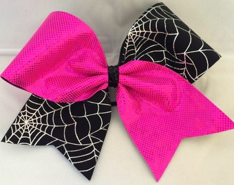 Cheer Bow - Pink with Spider Web