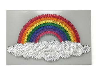 Large Rainbow on Cloud String Art Finished Artwork