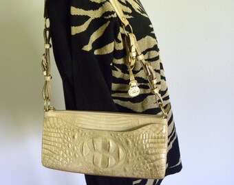Brahmin Gold Leather Alligator Embossed Purse, Like New Brahmin Handbag, Gold Leather Purse