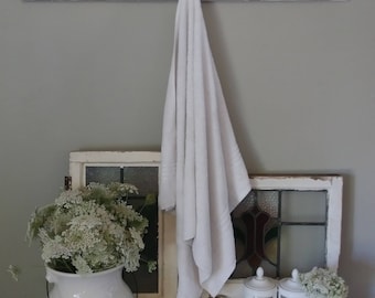 Farmhouse Vintage Towel Rack- Architectural Salvage -Entry Coat Rack -Antique Oak-Bathroom Towel-Repurposed Architecture-Distressed Paint