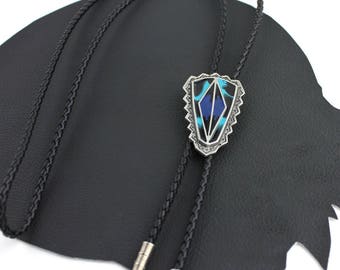 Blue Turquoise Black & Silver Geometric Western Bolo Tie