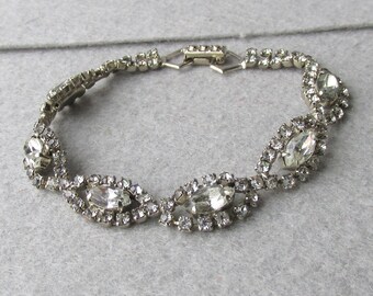 1950's Vintage Signed La-Rel Marquise Crystal Rhinestone Bracelet