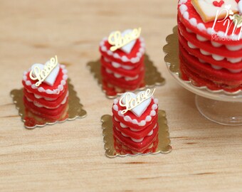 Red Heart Shaped Millefeuille "Love" - Individual Pastry - 12th Scale Dollhouse Food