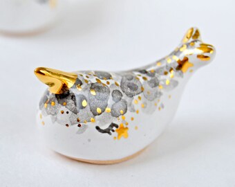 Narwhal Housewarming Gift, Galaxy Ceramic Figurine, Baby Narwhal Totem, Miniature Ceramic Animal Figurine, Narwhal Decor, Narwhal Birthday