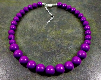 Statement Necklace, Purple, Chunky Necklace, Purple Bead Necklace, Beaded, Round Bead Necklace, Purple Necklace, Strand Necklace