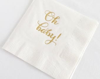 White Baby Shower Napkins, Set of 25 | surprise baby shower, white baby shower napkins, gold foil baby shower napkins, baby shower napkins