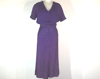 1930s purple silk ribbon dress - medium - 1930s purple dress - 1930s silk ribbon dress - 1930s lace dress - 1940s purple dress - 1940s dress