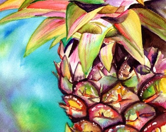 pineapple art prints, 8x10, hawaiian pineapples, kauai decor, pineapple watercolors, hawaiian pineapple paintings, hawaii maui oahu, fruit