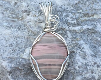 Rhodonite Sterling Silver Wire Wrapped Pendant, Sooke Rhodonite Necklace, Rhodonite Pendant, Rhodonite Jewelry, Handmade Rhodonite Jewelry