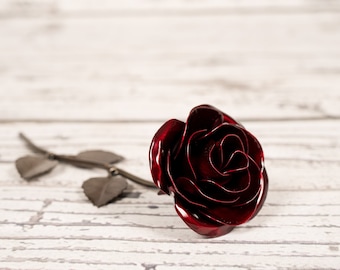 Metal Rose • Red • Iron Anniversary • 6th Anniversary • Hand Forged • Wrought Iron • Blacksmith • Personalized Gift • Bridesmaid Gift