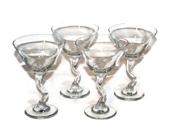 Set of Four Libbey Crooked Stem Bent Stem Z-Stem Cocktail Glasses
