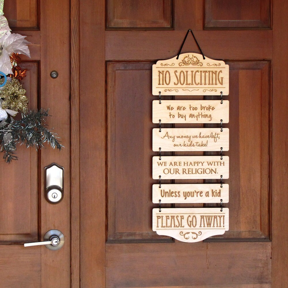 No Soliciting Custom Laser-Engraved Wood Door Hanging