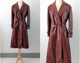Vintage 1970s Etienne Aigner oxblood leather coat, vintage leather trench size small / medium