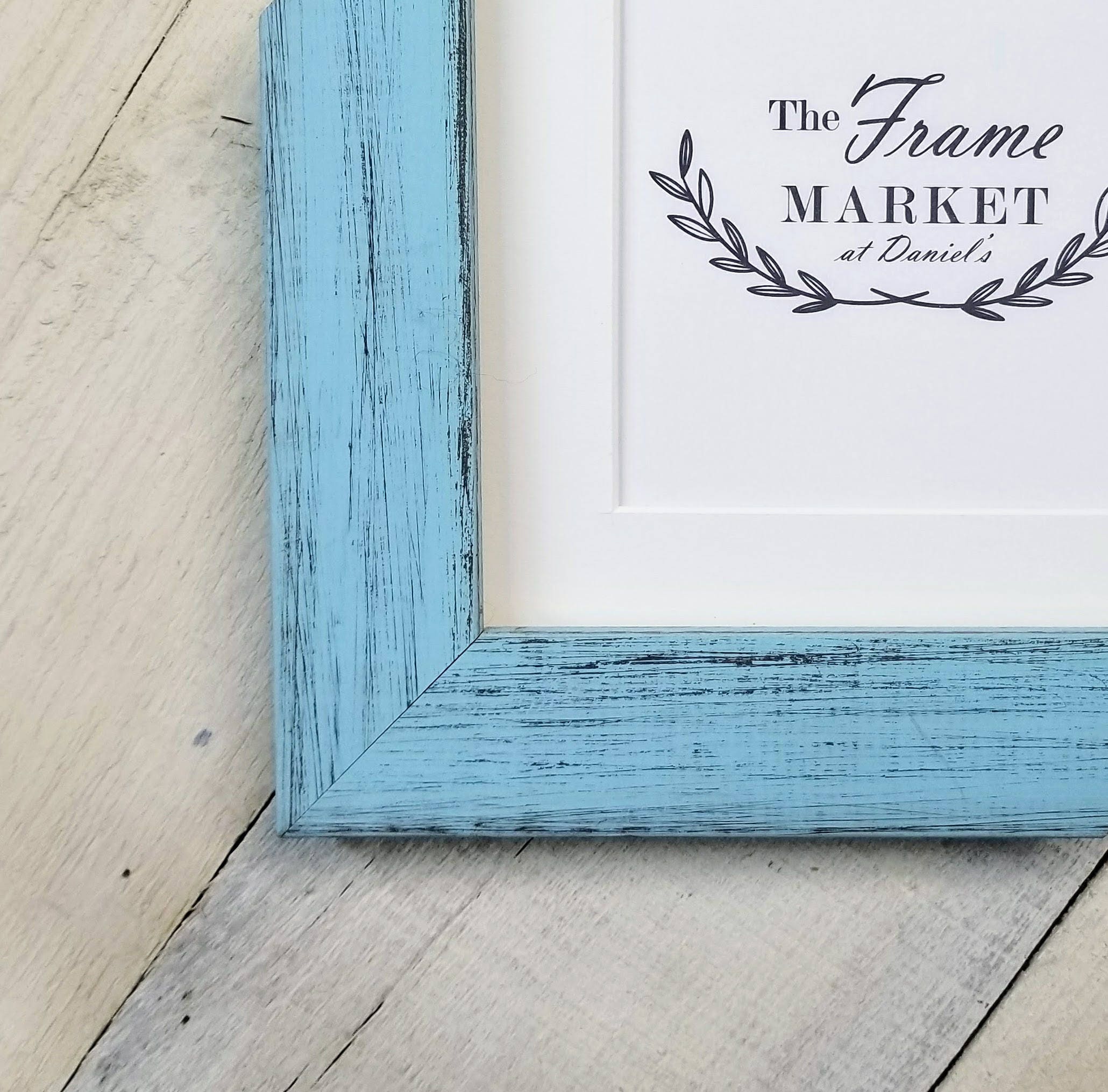Blanaid light blue Distressed Wood Picture Frame with White