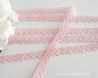 Hand Dyed Cotton Lace - Light Pink - French Cluny Lace Edging - 1/2" Wide - No. 213-LP