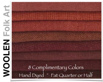 Bundle #34;Hand Dyed Wool,Rug Hooking Wool;Applique Wool;Penny Rug Wool;Felted Wool;Fat Quarter;Fat Half Yard; 8 Color Bundle of Wool