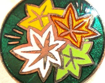 50s Japanese Enamel Button, Autumn Leaves 5/8", 5 colors. Made in Japan.