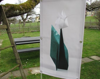 Outdoor art print origami-tulip on Blachenstoff