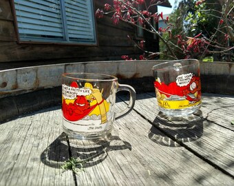 1978 Vintage Set of 2 Garfield McDonald's Glass Cups USA Made