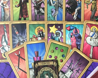 Full Original Tarot Deck. Circus of Fortune. Tarot Cards. Fortune Telling Cards. Oracle Deck. 78 Card Tarot Deck. Major & Minor Arcana.